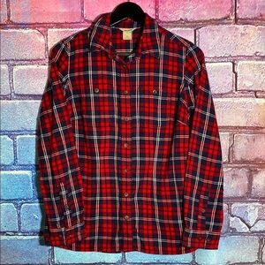 Duluth Classic Red Navy Plaid Men's Shirt Button Down Size XS